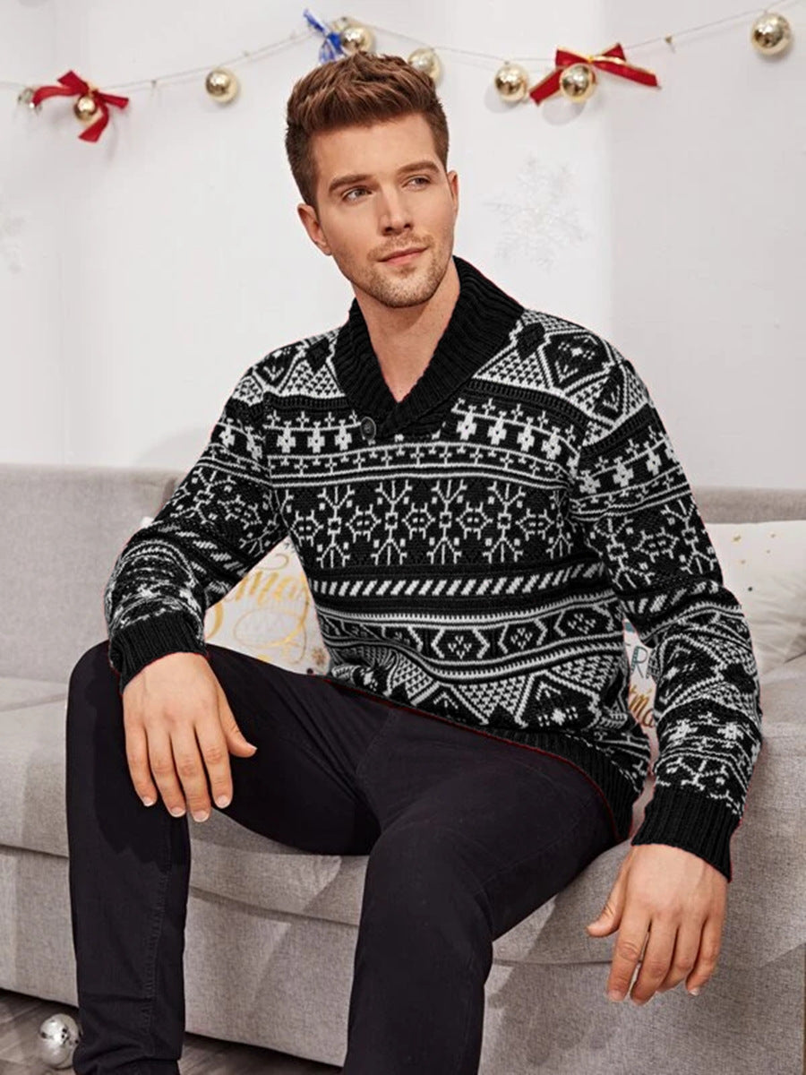 Christmas Elk Lapel Knitted Sweater Men