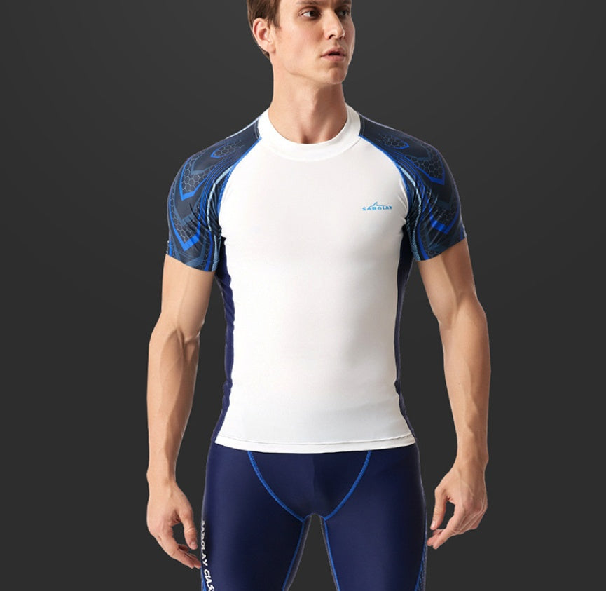 Lycra Men's Rashguard Swimming Suit Short Sleeve New Split Rash Guard Diving Suit Tight Qucik Dry Surfing Swimwear