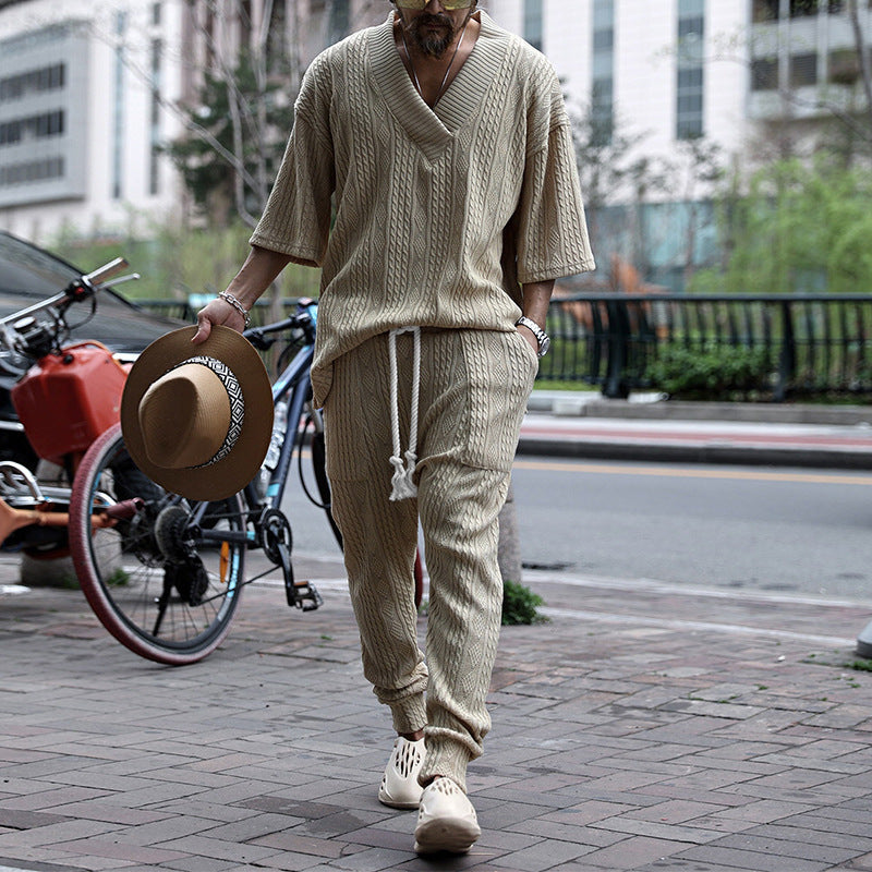 Casual Sweater Suit Men's Summer Loose Short