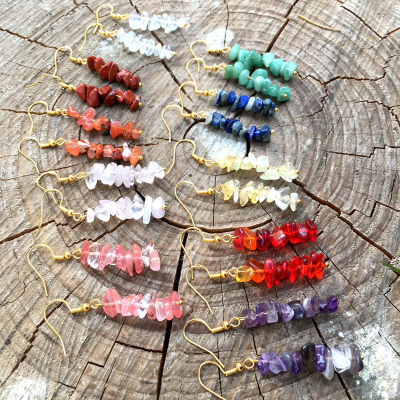 Handmade DIY Natural Crystal Stone Beaded Earrings