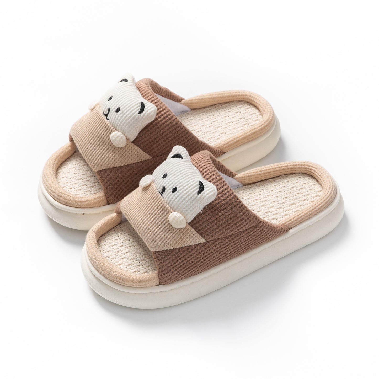 Cute Cartoon Bear Spring Fashion Slippers Thick-Soled Mute Linen Slipper