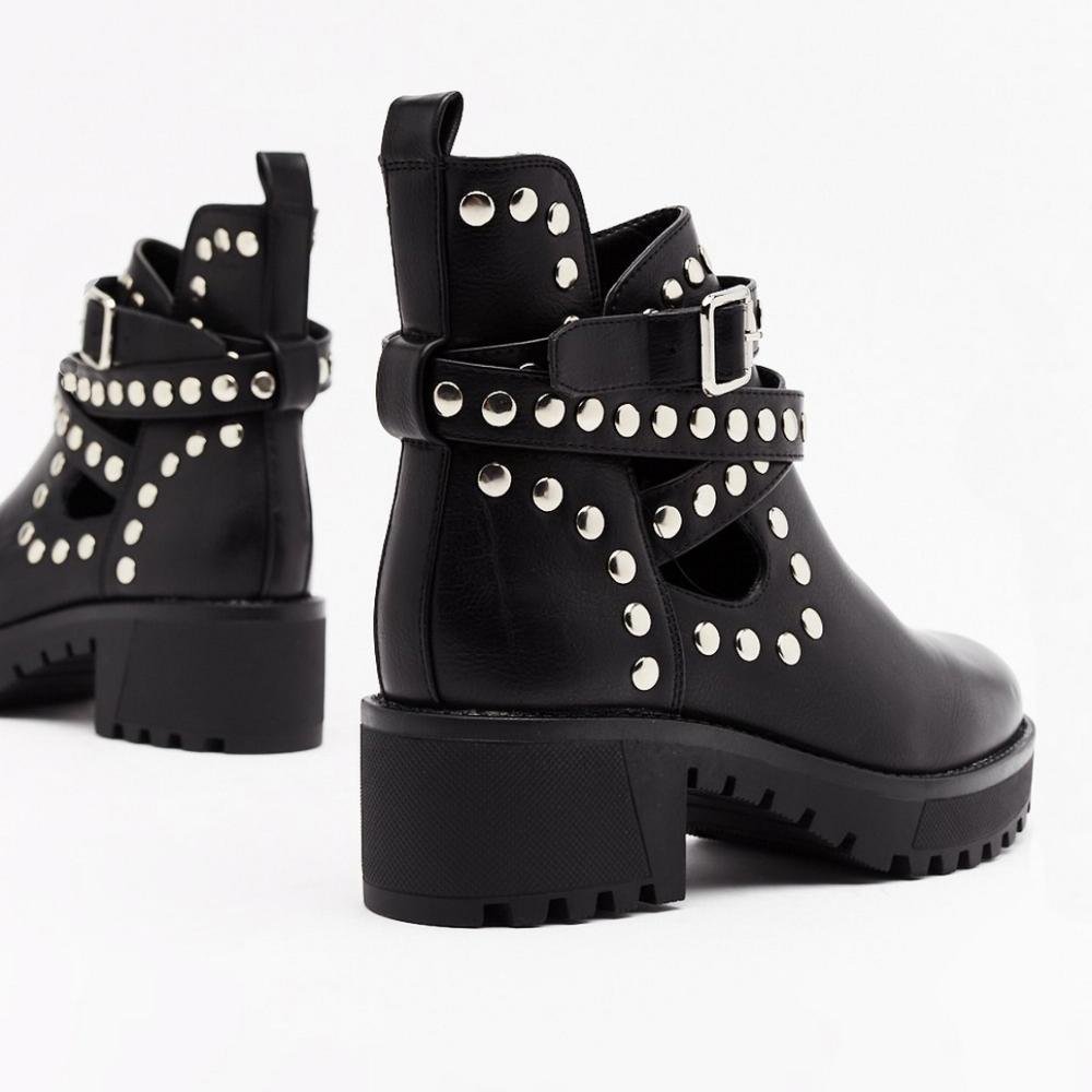 Women's Ankle Boots With Rivet Metal Decorative Strip Straps