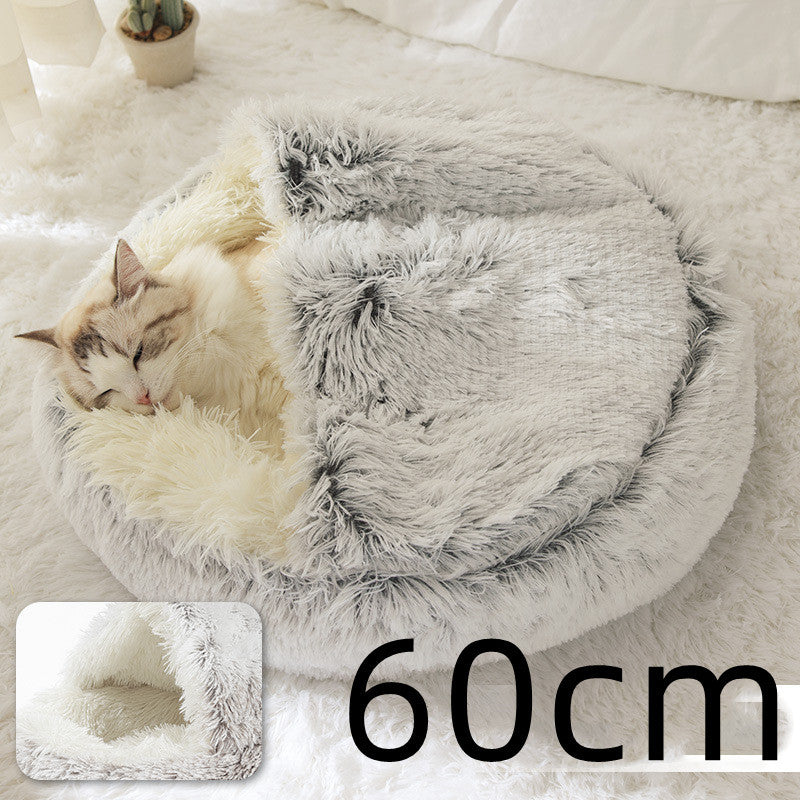 2 In 1 Dog And Cat Bed Pet Winter Bed Round Plush Warm Bed