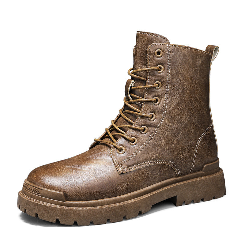 Leather High-Top British Platform Work Shoes