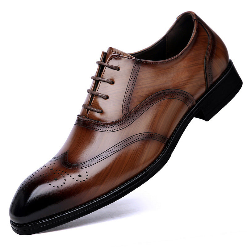 Formal Leather British Brogue Pointed-Toe Lace Up Shoes