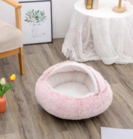 2 In 1 Dog And Cat Bed Pet Winter Bed Round Plush Warm Bed