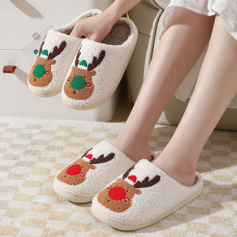 Christmas Elk Winter Warm Home Cotton Slippers