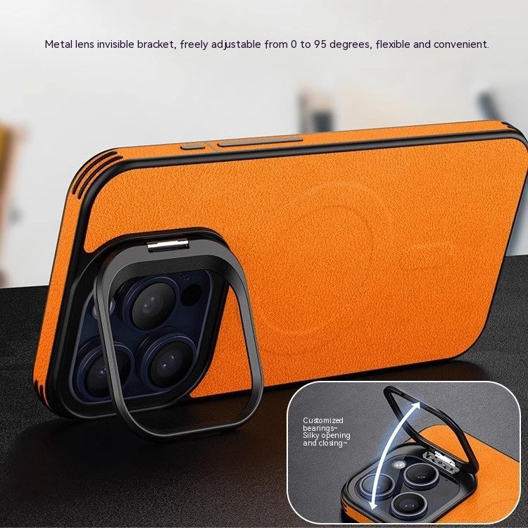 Leather Invisible Bracket Phone Case