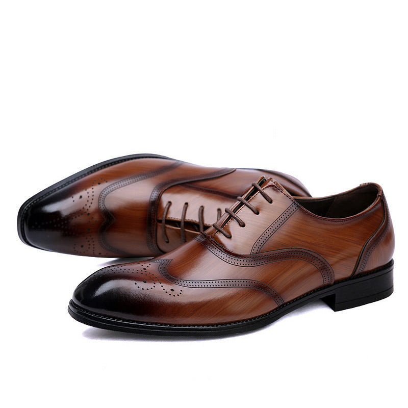 Formal Leather British Brogue Pointed-Toe Lace Up Shoes