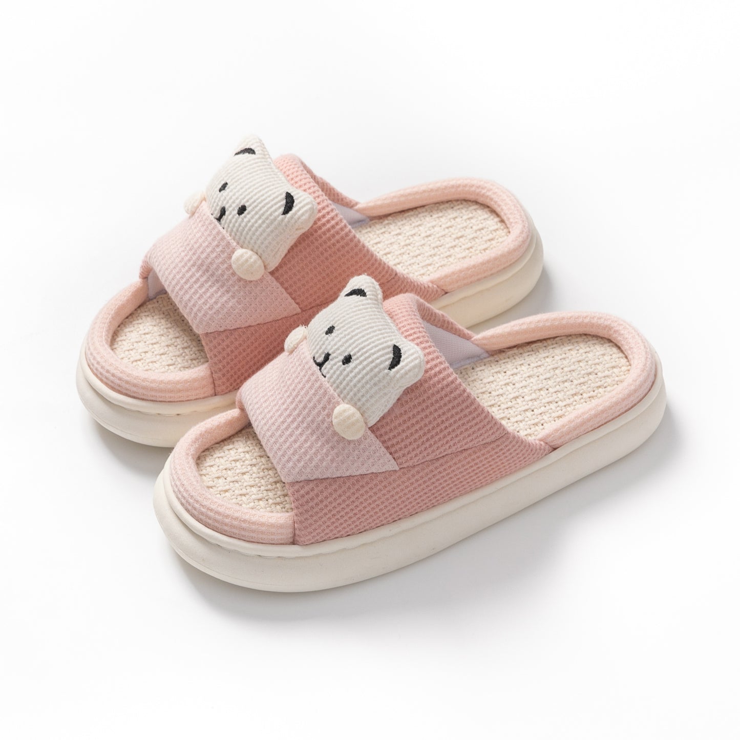 Cute Cartoon Bear Spring Fashion Slippers Thick-Soled Mute Linen Slipper