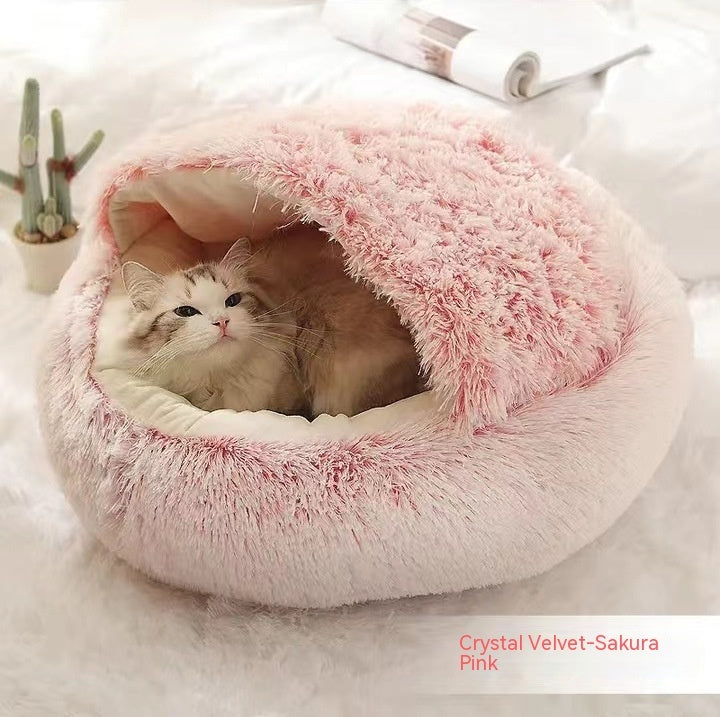 2 In 1 Dog And Cat Bed Pet Winter Bed Round Plush Warm Bed