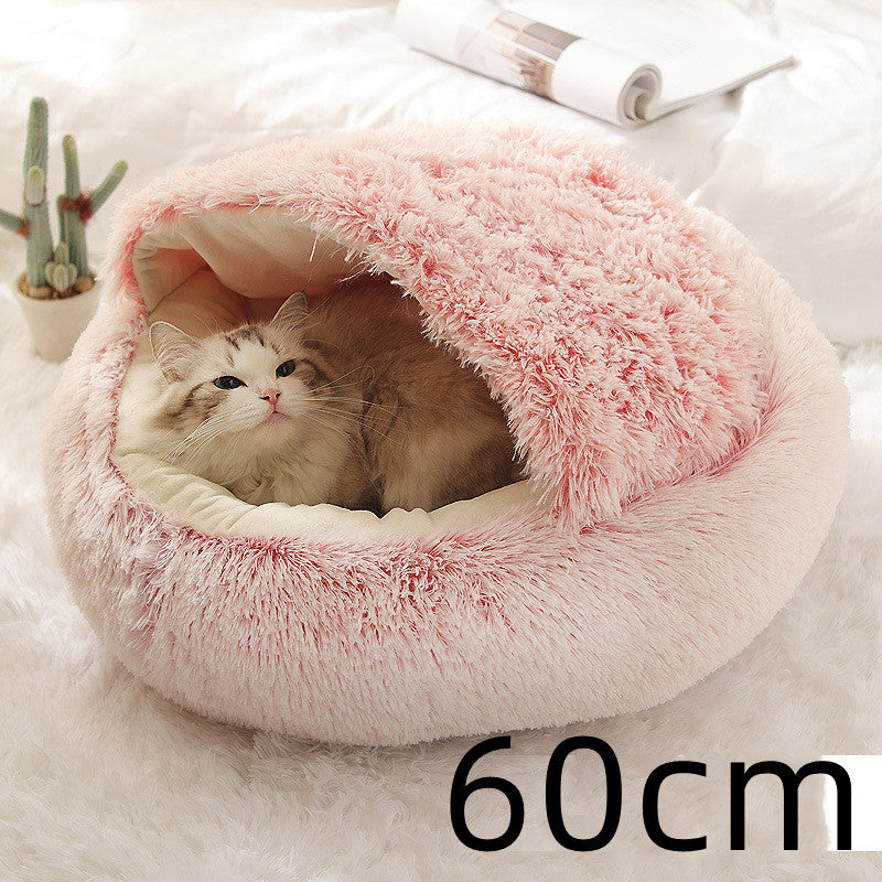 2 In 1 Dog And Cat Bed Pet Winter Bed Round Plush Warm Bed