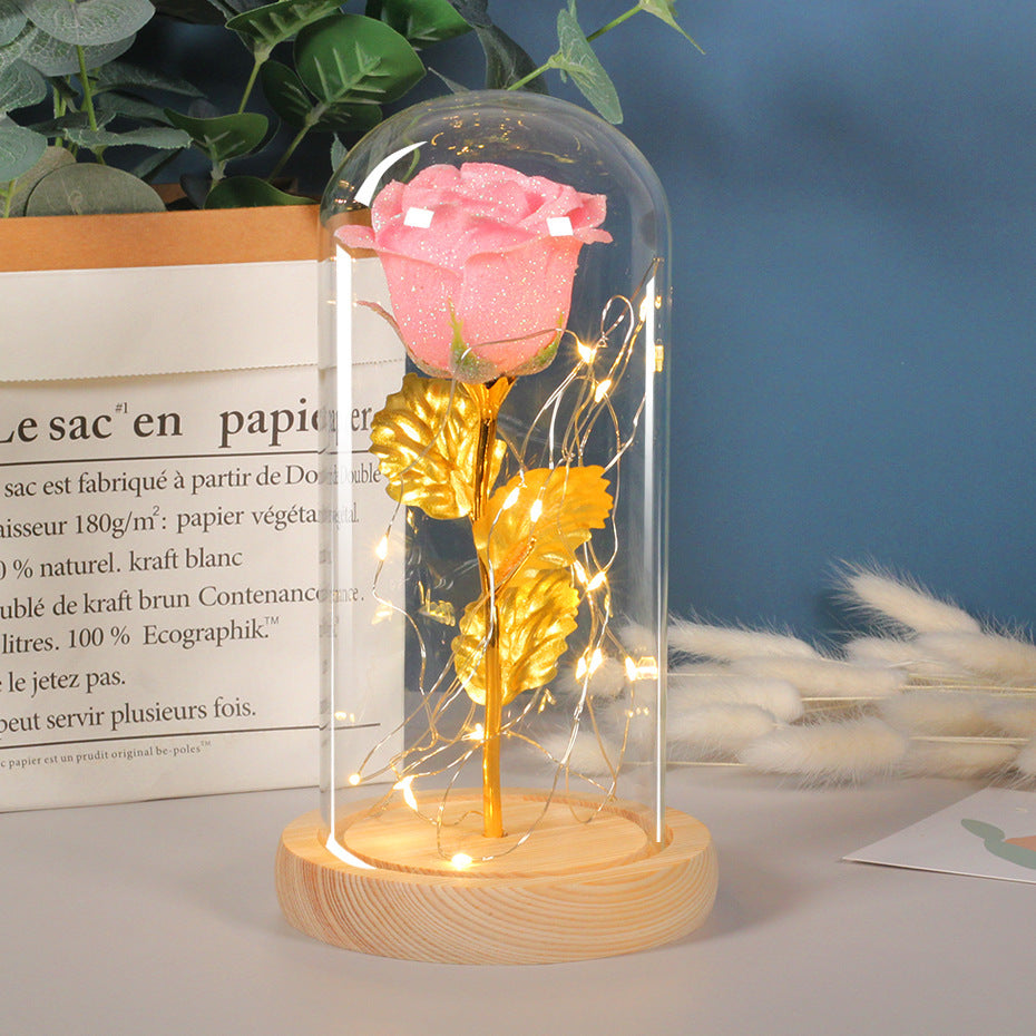 Valentines Day Gift Eternal Rose Flowers LED Night Light In Glass