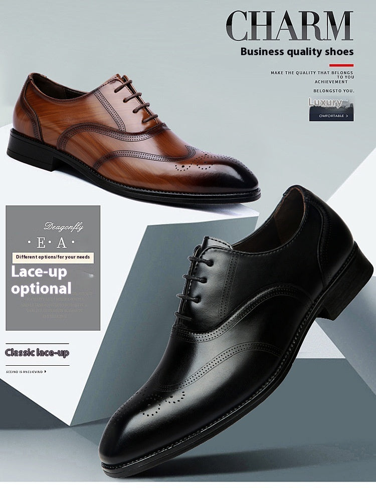 Formal Leather British Brogue Pointed-Toe Lace Up Shoes