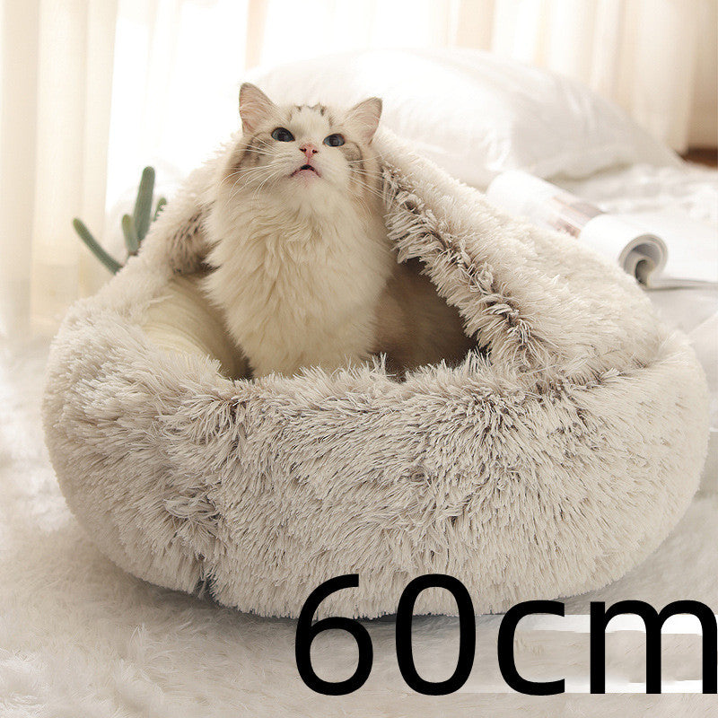 2 In 1 Dog And Cat Bed Pet Winter Bed Round Plush Warm Bed