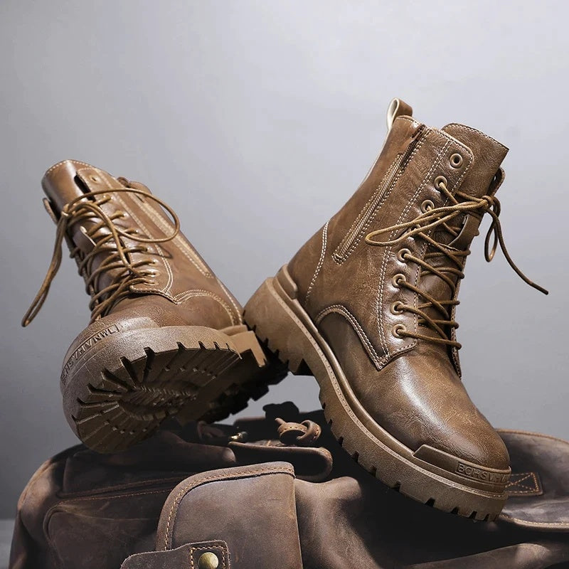 Leather High-Top British Platform Work Shoes
