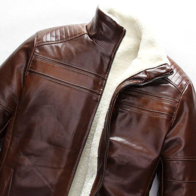 Men PU Leather Stand Collar Jacket