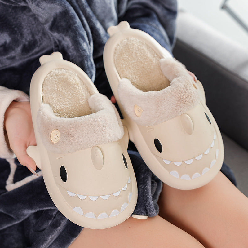 Winter Shark Shoes House Slippers With Button EVA Couple Slippers