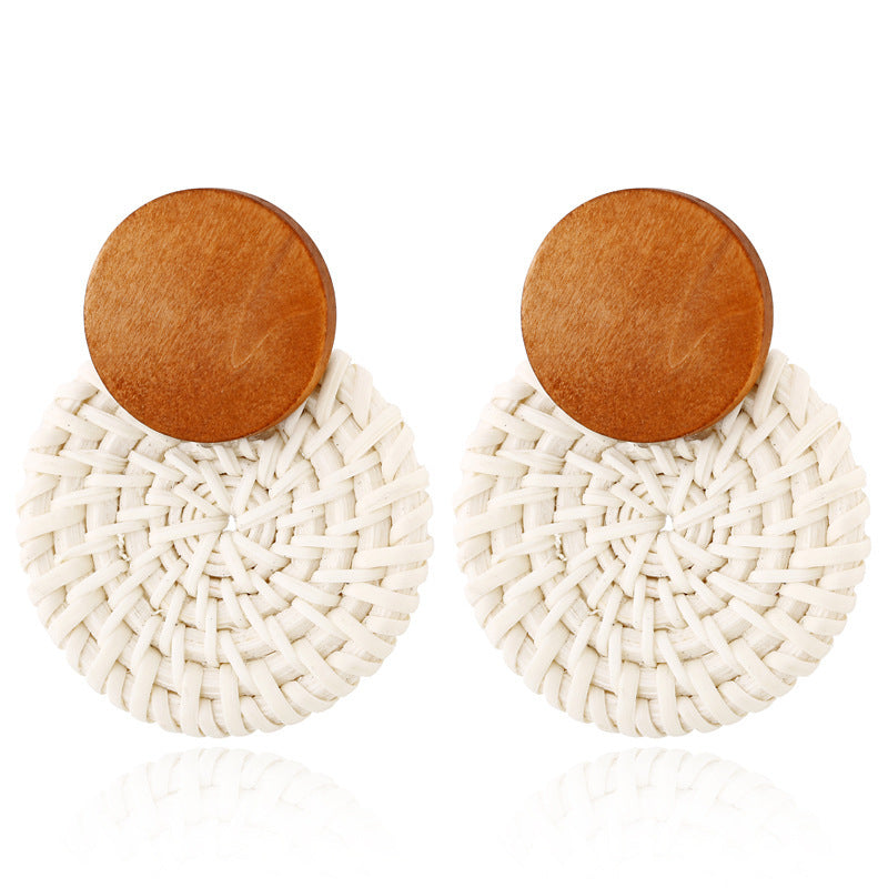 Handmade Bamboo Wood Rattan Straw Woven Geometric Hollow Earrings