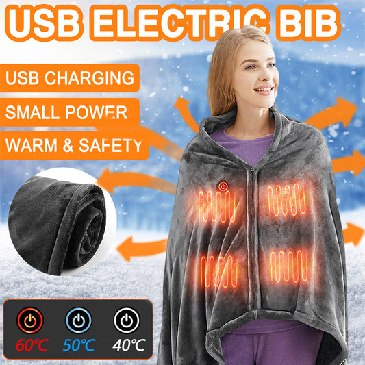 Winter Flannel Heated Blanket Cold Protection Body Warmer Usb Heated Warm Shawl Electric Heated Plush Blanket