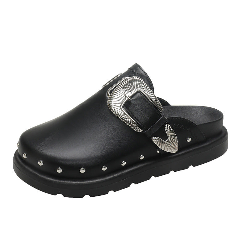 Thick Bottom Toe Cap Rivet Casual All-match Half Slippers