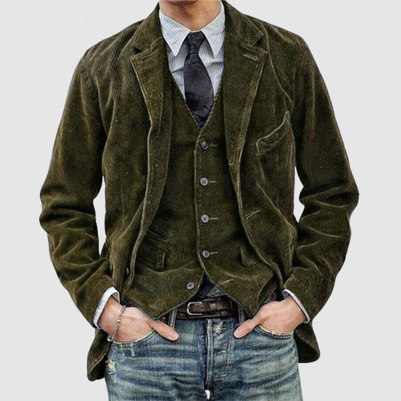 Corduroy Jacket Winter Solid Color Casual Blazer Fashion Warm Men Coat