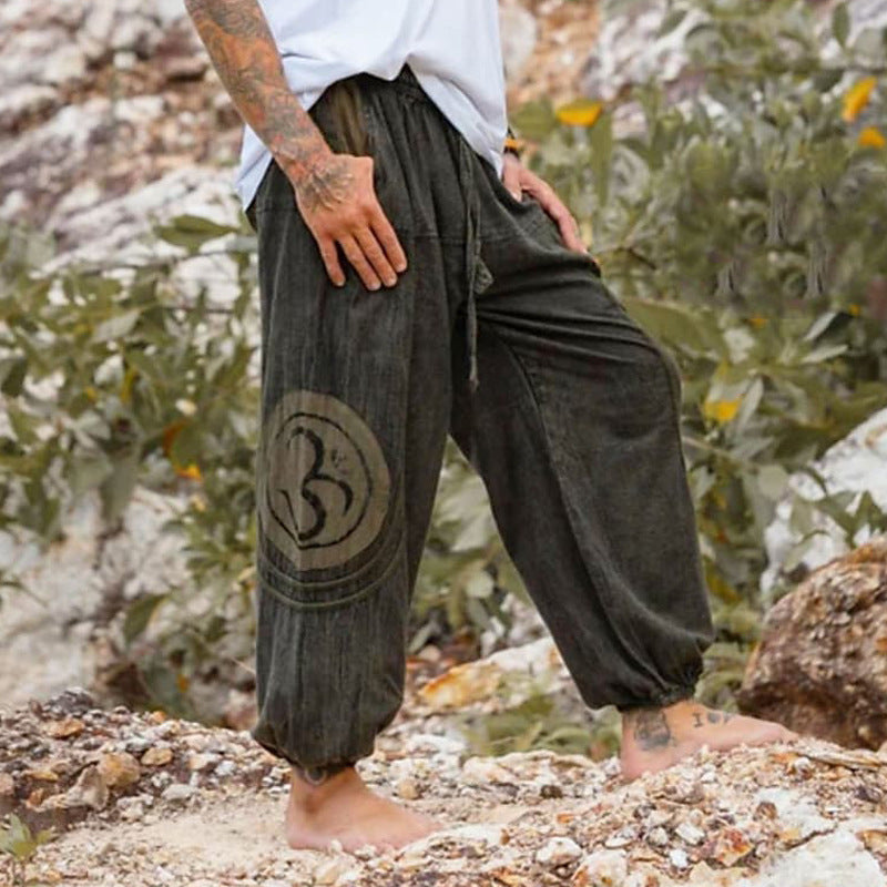 Ethnic Style Pattern Fashion Men's Casual Ankle-tied Trousers