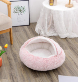 2 In 1 Dog And Cat Bed Pet Winter Bed Round Plush Warm Bed