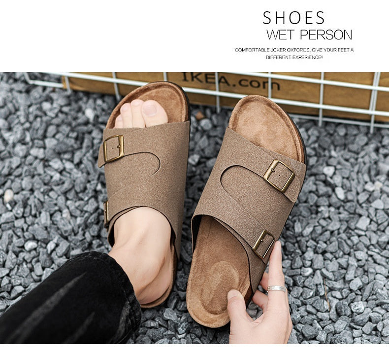 Double-breasted Cork Suede Sandals