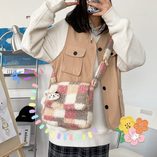 One-shoulder Crossbody Cute Lamb Plush Bag