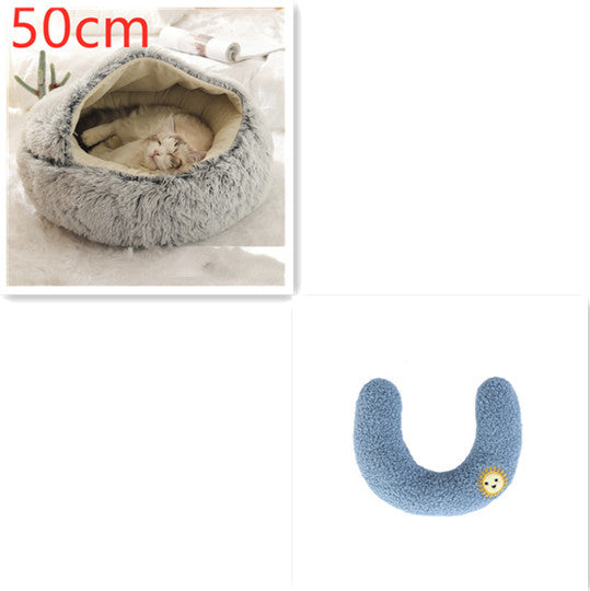 2 In 1 Dog And Cat Bed Pet Winter Bed Round Plush Warm Bed