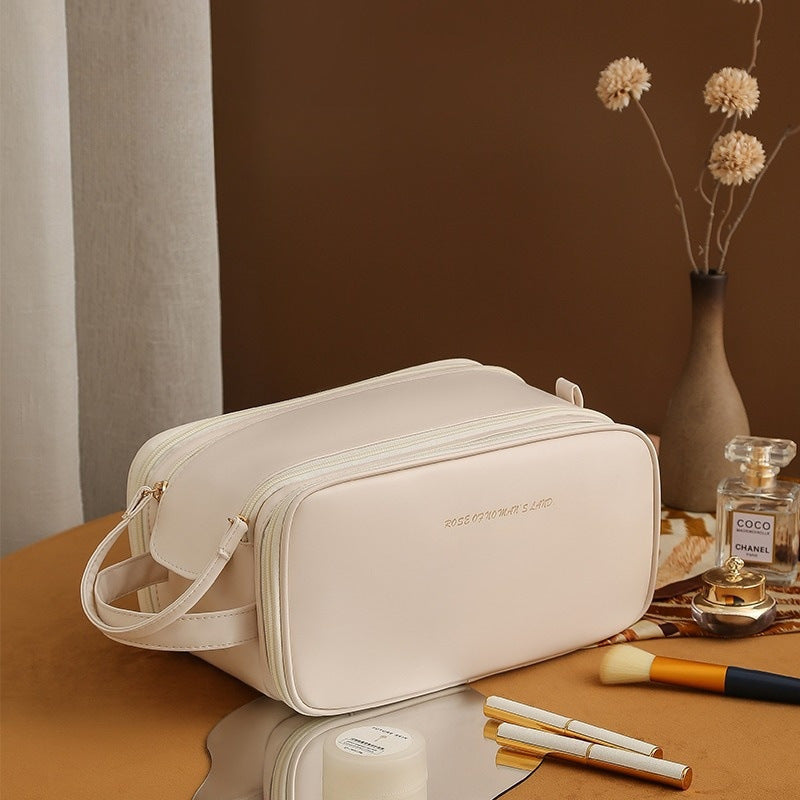 Three-Layer Double Zipper U-Shaped Design Fashion Cosmetic Leather Bag