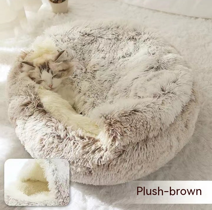 2 In 1 Dog And Cat Bed Pet Winter Bed Round Plush Warm Bed