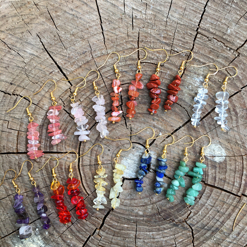 Handmade DIY Natural Crystal Stone Beaded Earrings