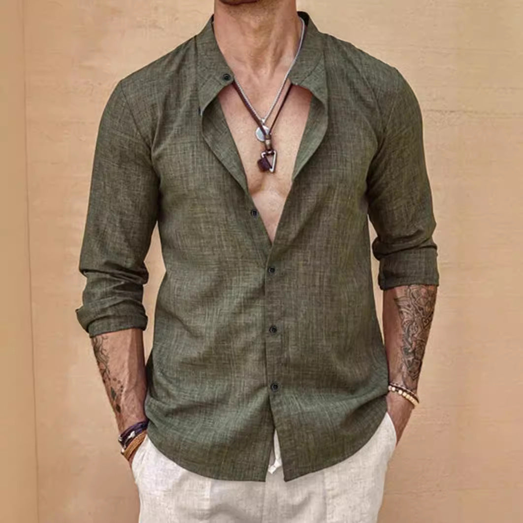 Stand Collar Long Sleeve Cardigan Shirt