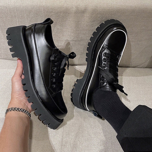 Heavy Bottomed Leather Platform Shoes