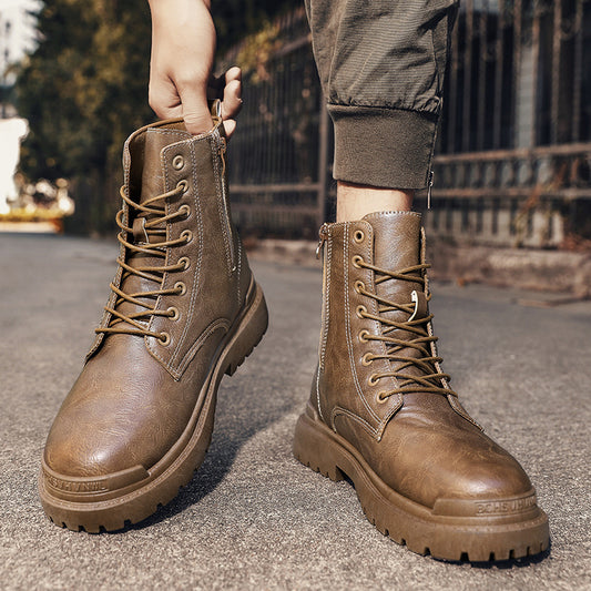 Leather High-Top British Platform Work Shoes