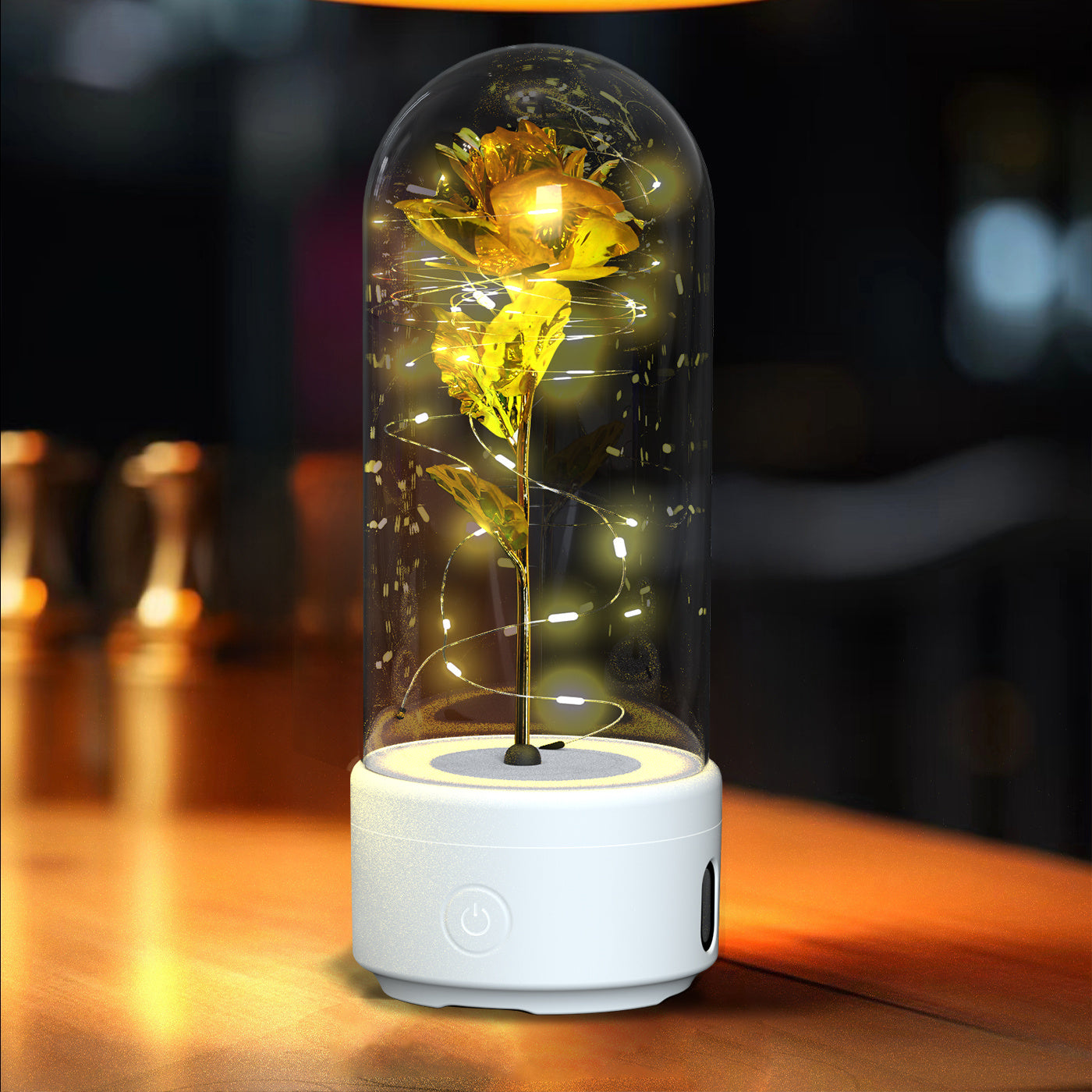 Valentines 2 In 1 Rose Flowers Luminous LED Night Light Bluetooth-Compatible Speaker Gift Glass Cover