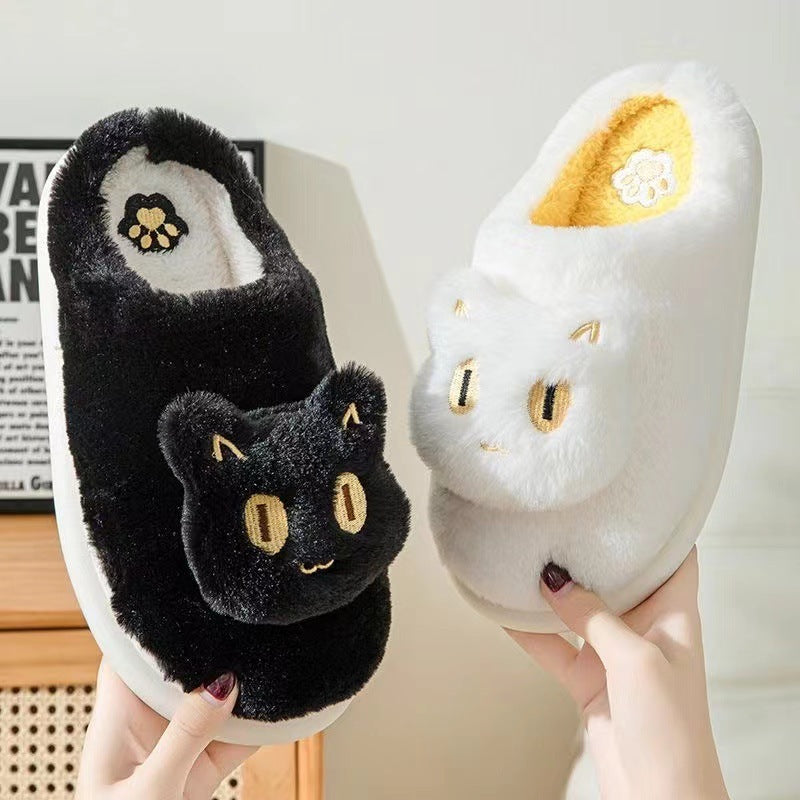 Cotton Slippers Plush Cartoon Cat Platform Non-slip Slippers