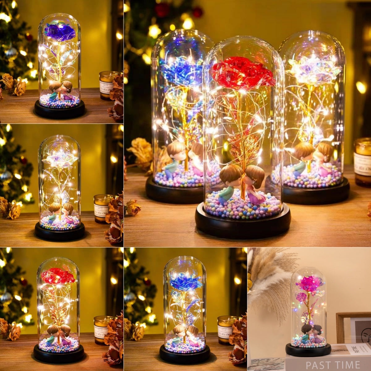 Valentines Eternal Rose LED Light Foil Flower In Glass Cover Night Light