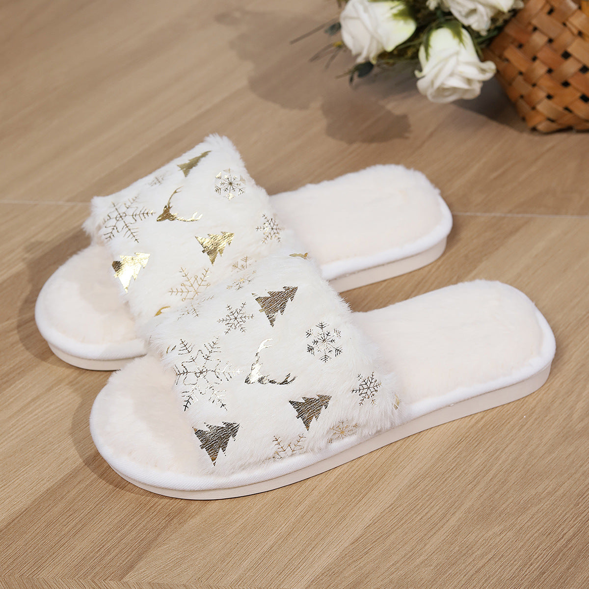 Christmas Open-Toed Plush Non-Slip Fashion Slippers