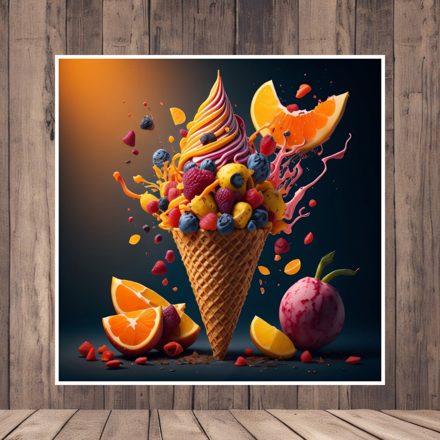 Crème glacée au chocolat aux fruits sur papier mat de qualité supérieure Conception de restaurant ou de magasin Excellente résolution Look chic