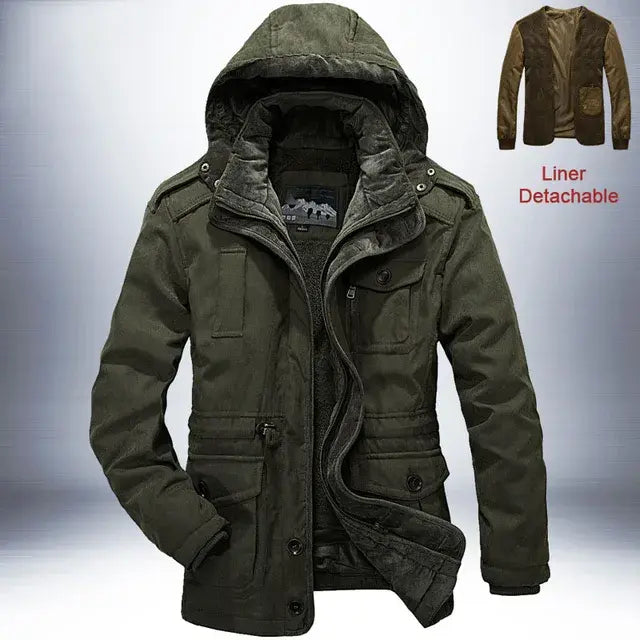 Outdoor Windbreaker Winter Jacket Unisex Thick Warm Parkas Quality Cashmere Liner Detachable 2 in 1 Multi-pocket Coats Men's and Women's